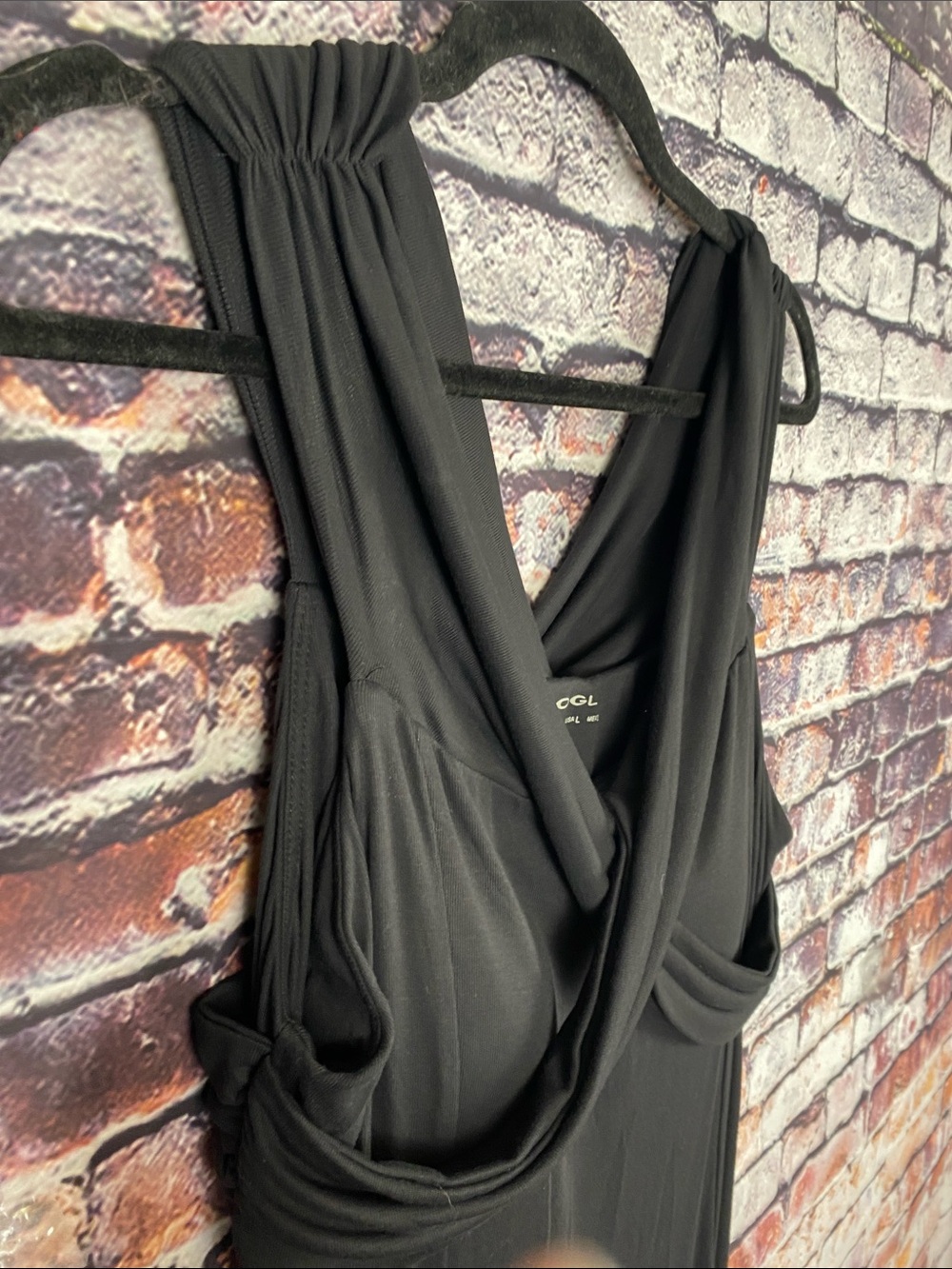 OGL Move Black Draped Built in Bra  V-Neck Fitted Classic Maxi Dress Sz L - Picture 6 of 12